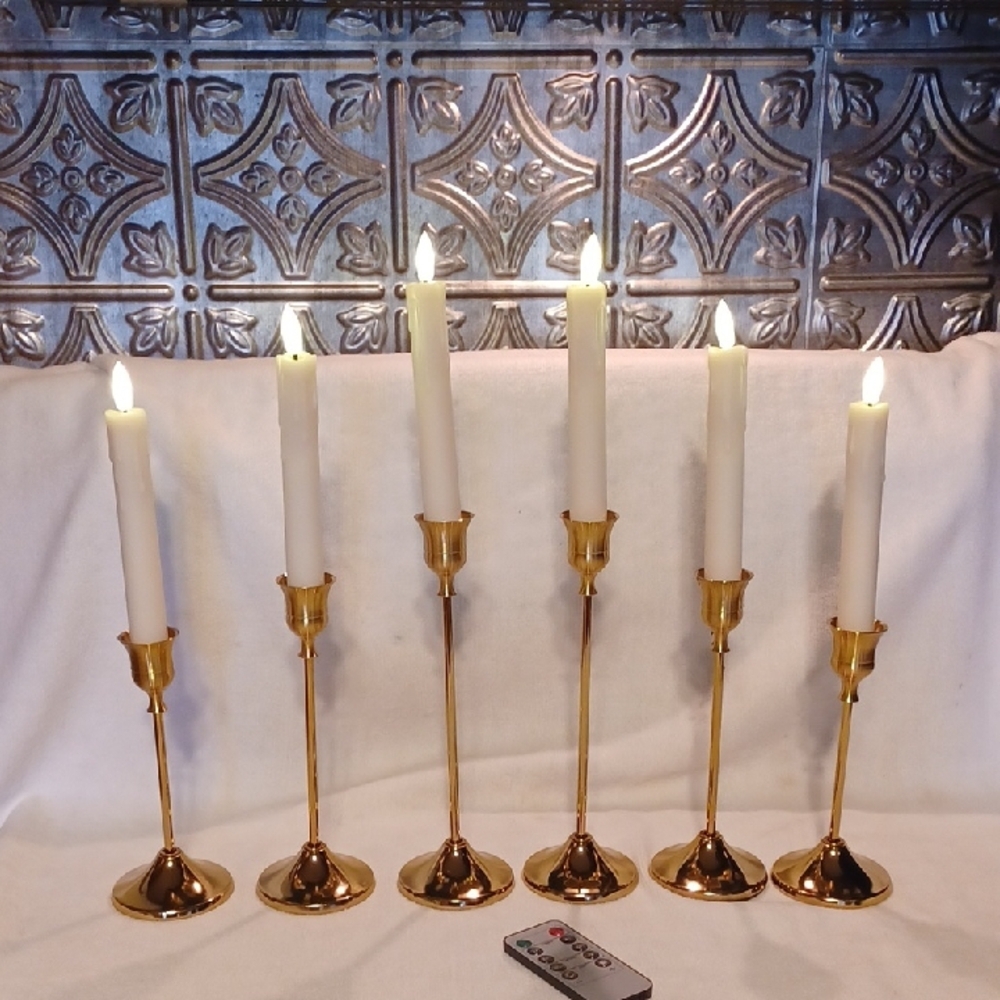Elegant Gold Candle Holders With Remote Control Candles Set Of 6